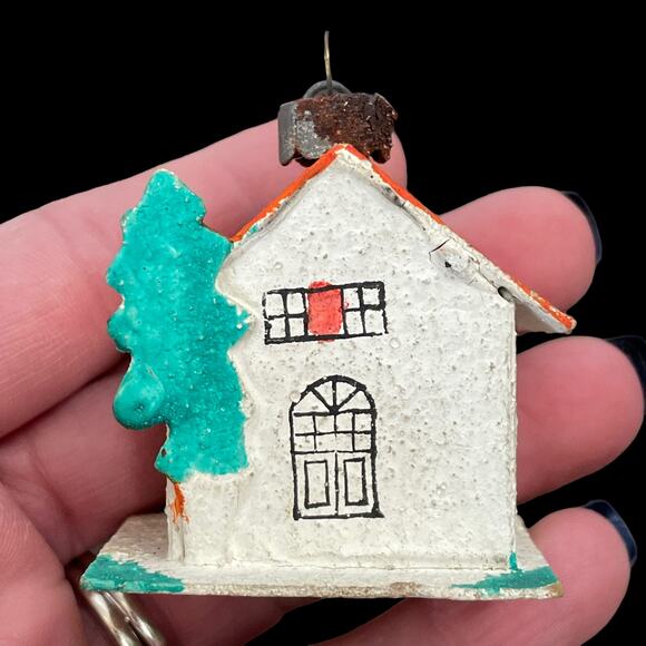 Putz Sugar House Japan Cardboard Glitter House Small Ornament Lot of 4 Vtg READ - Picture 11 of 16